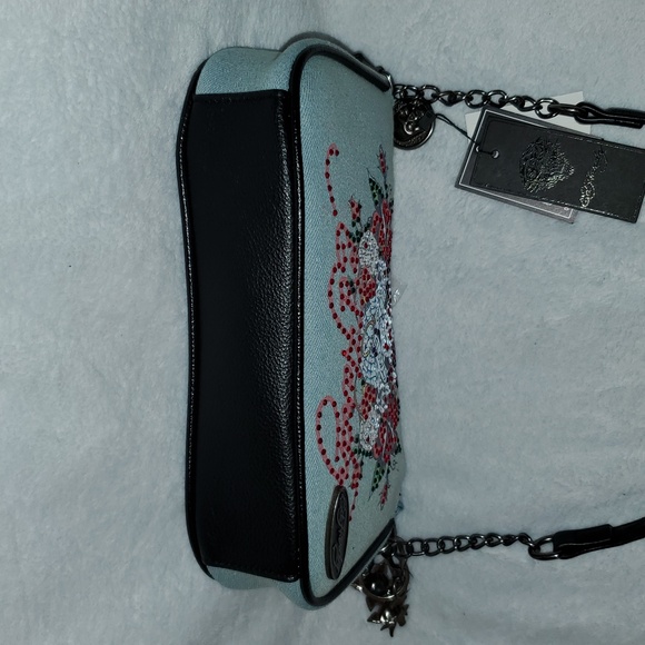 NWT Ed Hardy Denim Rhinestone Skull Crossbody Bag - Picture 10 of 14